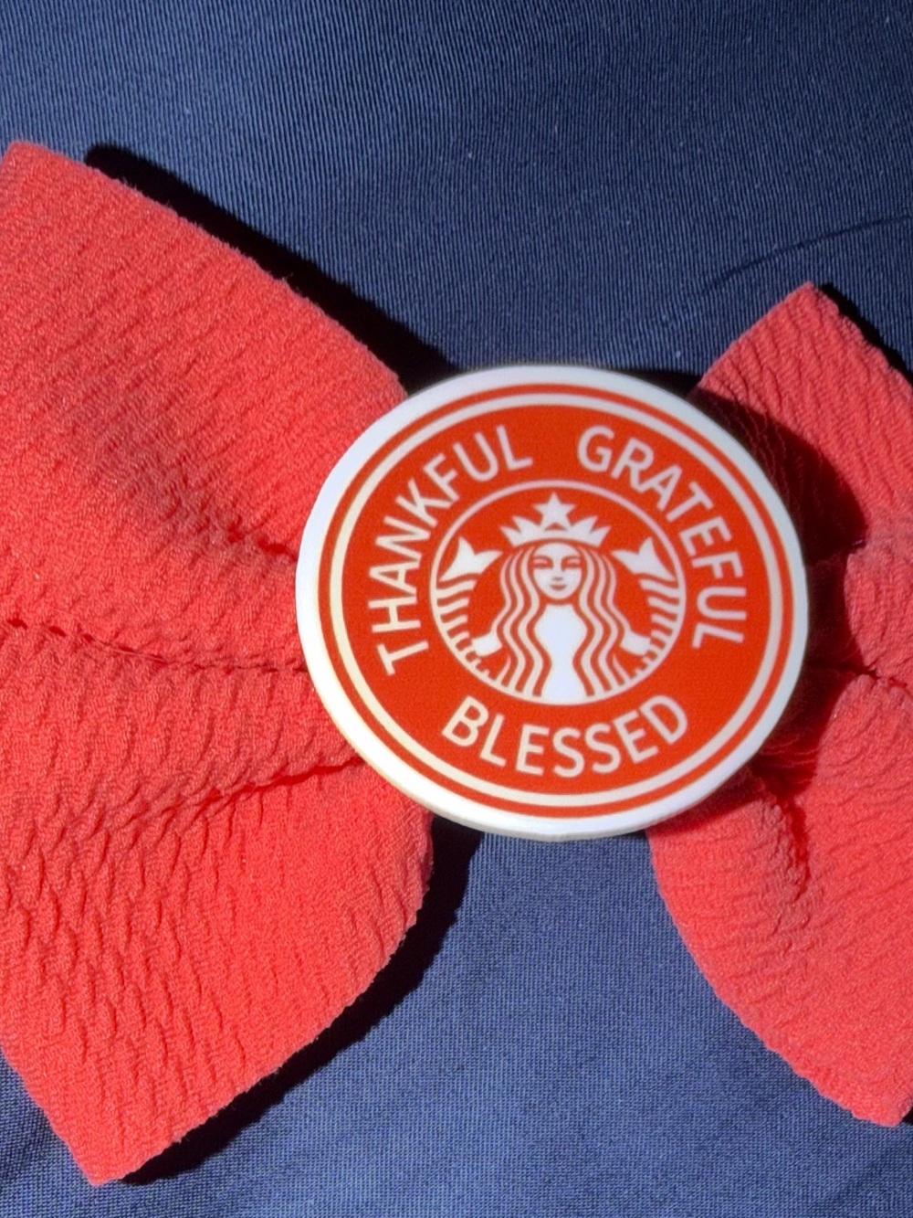 Starbucks Red 'Thankful Grateful Blessed' 
Hair bow